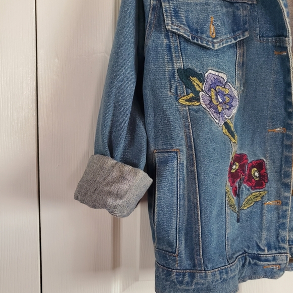 Honey Punch Embroidered Blue Denim Jacket Buttu-up Size XS - Picture 4 of 14